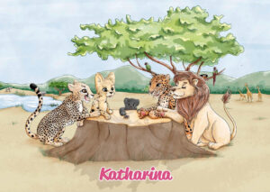 Catpurri Poster Stammtisch der Tiere personalisiert Mädchen